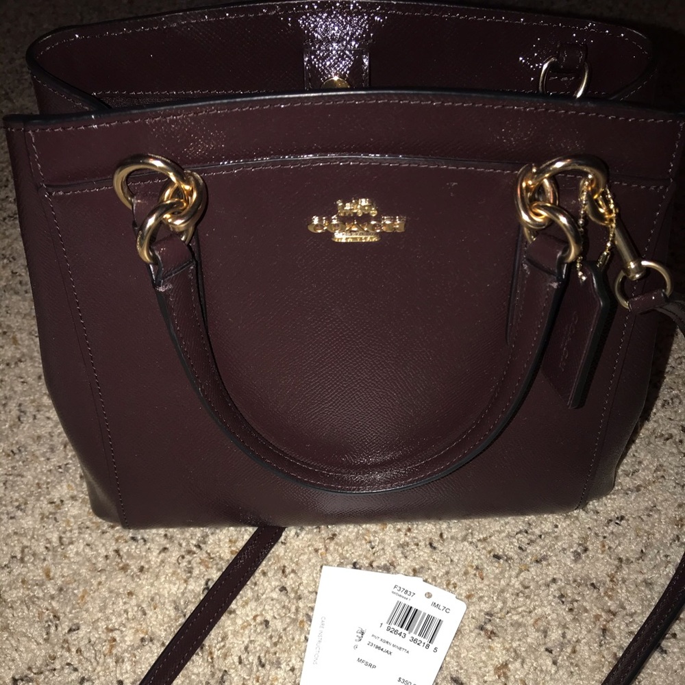 COACH OXBLOOD CROSS GRAIN PATENT MINETTA SATCHEL